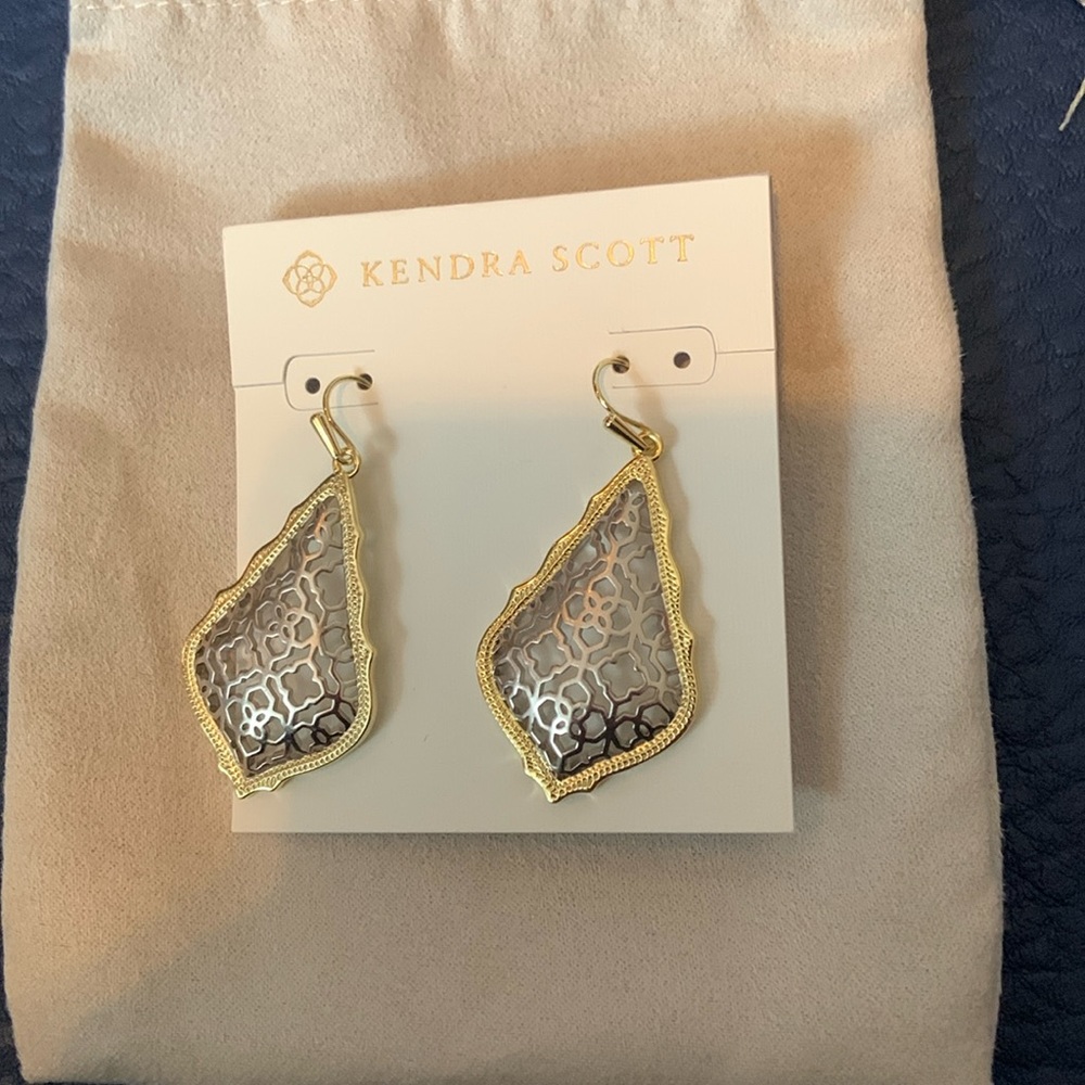 Kendra Scott Addie drop earrings silver / gold lattice NWT